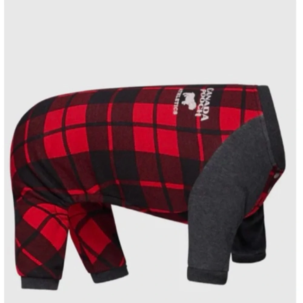 🦋 CANADA POOCH Red Black Buffalo Plaid Frosty Fleece Sweatsuit NWT Size 20